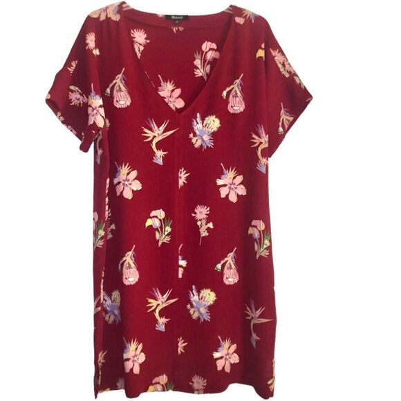 Madewell Novel Mini Dress in Bird of Paradise in Burgundy/Pink/Gold Women’s M - Picture 2 of 9